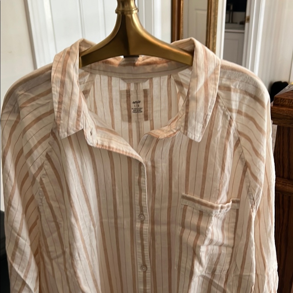 Aerie linen pant button down shirt striped beachey set- awesome condition .
